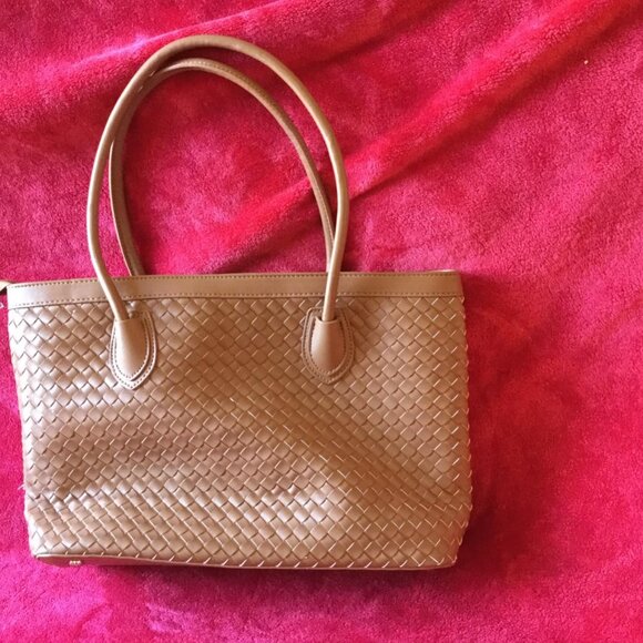 Neiman Marcus Handwoven Vegan Leather Shoulder Tote Bag - Picture 2 of 5